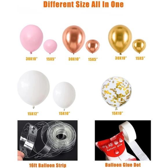 RoseGold PinkWhite Balloon GarlandArch 160PCS with Confetti Balloons Baby Shower - Picture 6 of 6